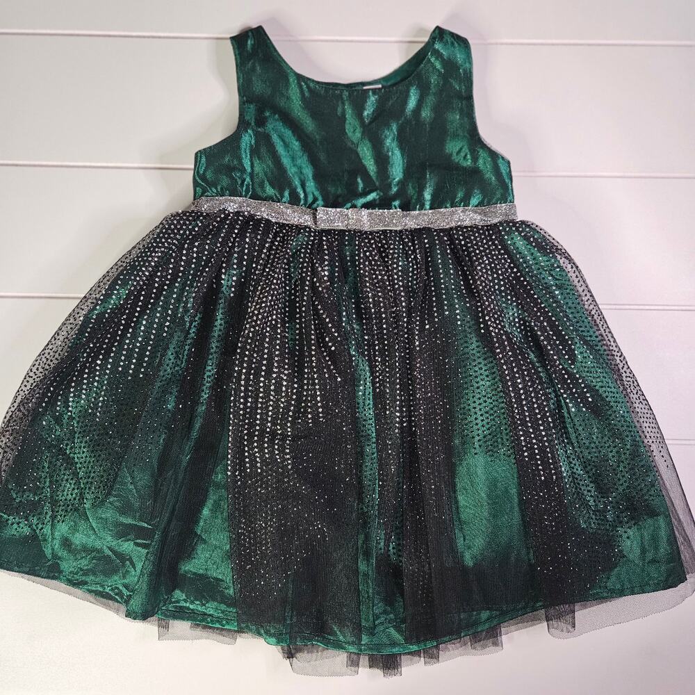 Cherokee Holiday Party Dress Green Silver Tulle & Tafetta 2T